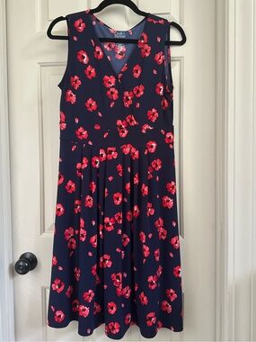 Navy Dress Floral Print Poppy S croft & barrow V Neck lightweight comfy